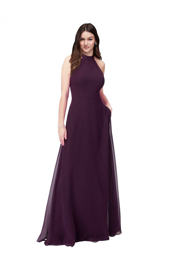 Desconto Uva Linha A Cabeçada Sem Mangas Comprimento Chão Vestidos de Festa / Vestidos de Madrinha