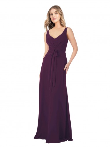 Desconto Uva Linha A Decote V Sem Mangas Comprimento Chão Vestido de Madrinha / Vestido Formais