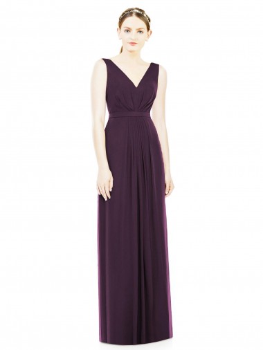 Desconto Uva Linha A Decote V Sem Mangas Comprimento Chão Vestido de Madrinha / Vestido de Noite
