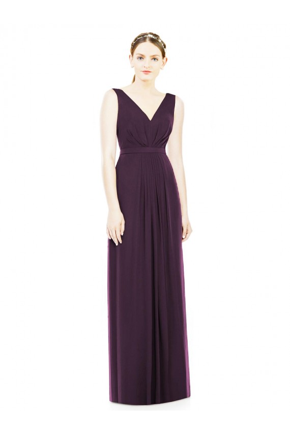 Desconto Uva Linha A Decote V Sem Mangas Comprimento Chão Vestido de Madrinha / Vestido de Noite