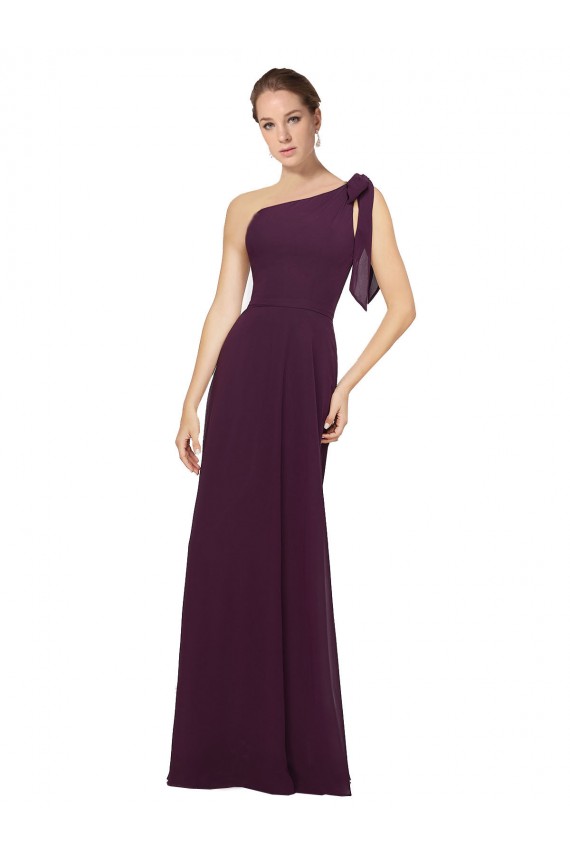 Desconto Uva Linha A Um Ombro Sem Mangas Comprimento Chão Vestidos Formais / Vestidos de Madrinha