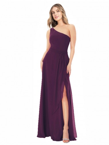 Desconto Uva Linha A Um Ombro Sem Mangas Comprimento Chão Vestido de Madrinha / Vestido de Baile
