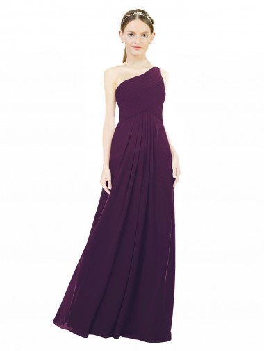 Desconto Uva Linha A Um Ombro Sem Mangas Comprimento Chão Vestido Formais / Vestido de Madrinha