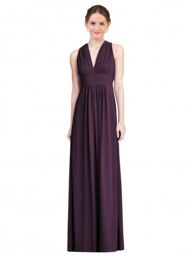Desconto Uva Linha A Decote V Sem Mangas Comprimento Chão Vestido de Noite / Vestidos de Madrinha