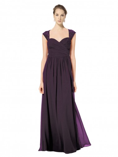 Desconto Uva Linha A Amor Sem Mangas Comprimento Chão Chiffon & Renda Vestidos de Madrinha