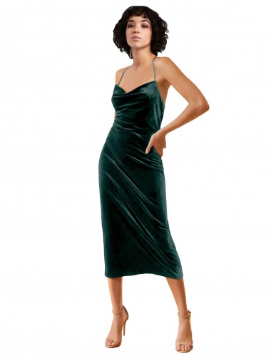 Desconto Verde Escuro Bainha Alças finas Sem Mangas Comprimento Midi Vestidos de Madrinha / Vestidos de Noite / Vestidos de Festa