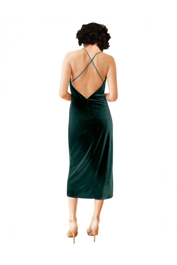 Desconto Verde Escuro Bainha Alças finas Sem Mangas Comprimento Midi Vestidos de Madrinha / Vestidos de Noite / Vestidos de Festa