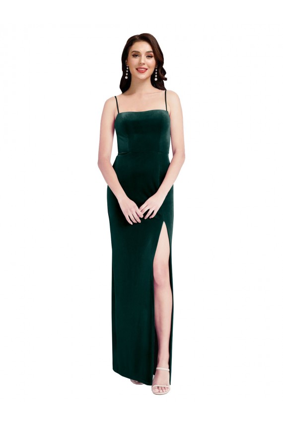 Desconto Verde Escuro Bainha Alças finas Sem Mangas Comprimento Chão Vestidos de Madrinha / Vestidos de Festa