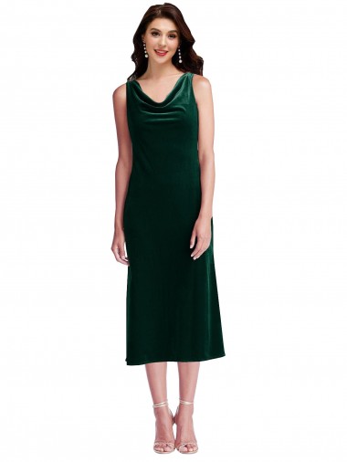 Desconto Verde Escuro Bainha Decote Capuz Sem Mangas Comprimento Midi Vestidos de Madrinha / Vestidos de Festa / Vestidos de Cocktail / Vestidos de Homecoming