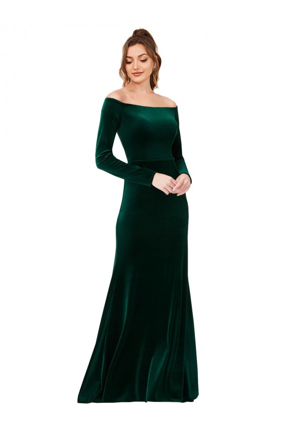 Desconto Verde Escuro Bainha Fora do Ombro Mangas Compridas Comprimento Chão Vestidos de Madrinha / Vestidos de Noite / Vestidos de Festa