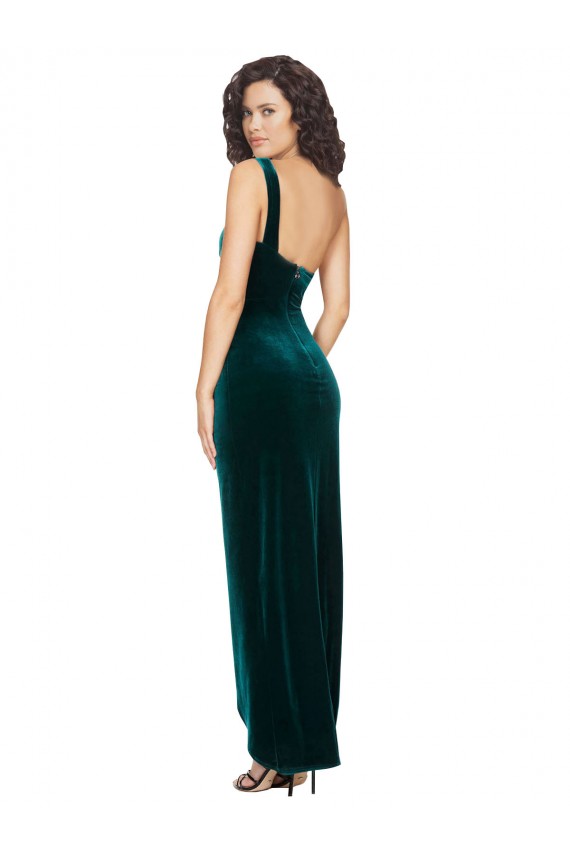 Desconto Verde Escuro Bainha Um Ombro Sem Mangas Comprimento Chão Vestidos de Madrinha / Vestidos de Festa