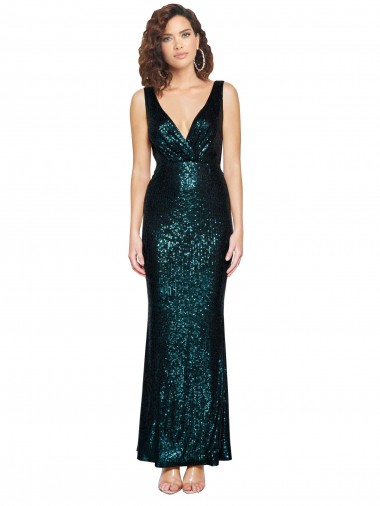 Desconto Verde Escuro Sereia Decote V Sem Mangas Comprimento Chão Longo Vestidos de Madrinha / Vestidos de Noite / Vestidos de Festa