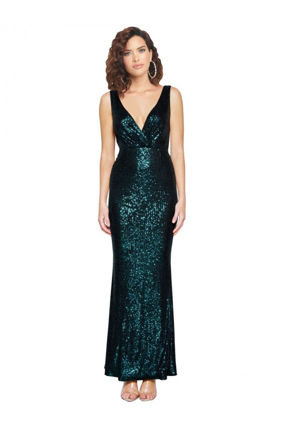 Desconto Verde Escuro Sereia Decote V Sem Mangas Comprimento Chão Longo Vestidos de Madrinha / Vestidos de Noite / Vestidos de Festa