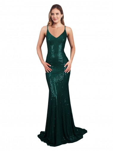 Desconto Verde Escuro Sereia Decote V Sem Mangas Comprimento Chão Vestidos de Madrinha / Vestidos de Noite / Vestidos de Festa