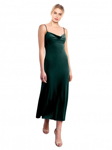 Desconto Verde Escuro Linha A Alças finas Sem Mangas Comprimento Midi Vestidos de Madrinha / Vestidos de Festa / Vestidos de Cocktail / Vestidos de Homecoming