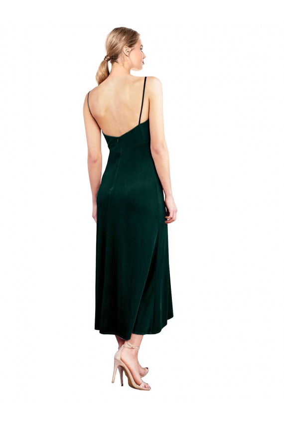 Desconto Verde Escuro Linha A Alças finas Sem Mangas Comprimento Midi Vestidos de Madrinha / Vestidos de Festa / Vestidos de Cocktail / Vestidos de Homecoming