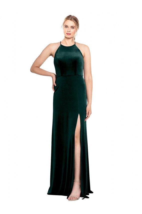 Desconto Verde Escuro Linha A Alças finas Sem Mangas Comprimento Chão Vestidos de Madrinha / Vestidos de Festa