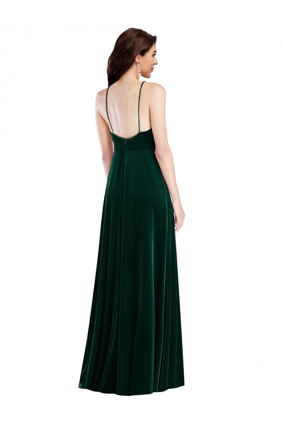 Desconto Verde Escuro Linha A Cabeçada Sem Mangas Comprimento Chão Vestidos de Madrinha / Vestidos de Festa