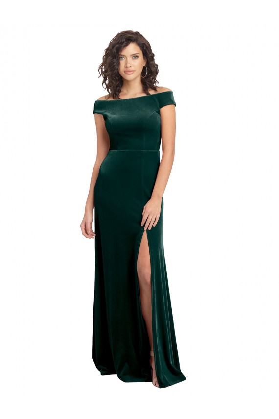 Desconto Verde Escuro Linha A Decote Quadrado Mangas Curtas Comprimento Chão Vestidos de Madrinha / Vestidos de Noite / Vestidos de Festa