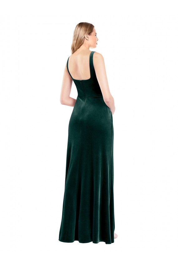 Desconto Verde Escuro Linha A Decote Quadrado Sem Mangas Comprimento Chão Vestidos de Madrinha / Vestidos de Festa