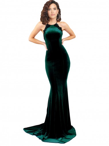 Desconto Verde Escuro Sereia Decote Alto Sem Mangas Comboio Varredela Vestidos de Madrinha / Vestidos de Noite / Vestidos de Festa