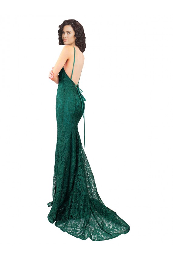 Desconto Verde Escuro Sereia Decote V Sem Mangas Comprimento Chão Vestidos de Madrinha / Vestidos de Festa