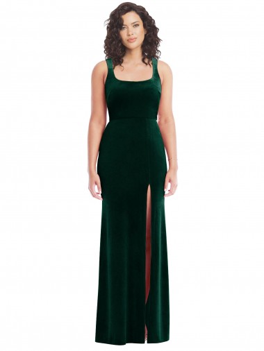Desconto Verde Escuro Trombeta Decote Quadrado Sem Mangas Comprimento Chão Vestidos de Madrinha / Vestidos de Festa
