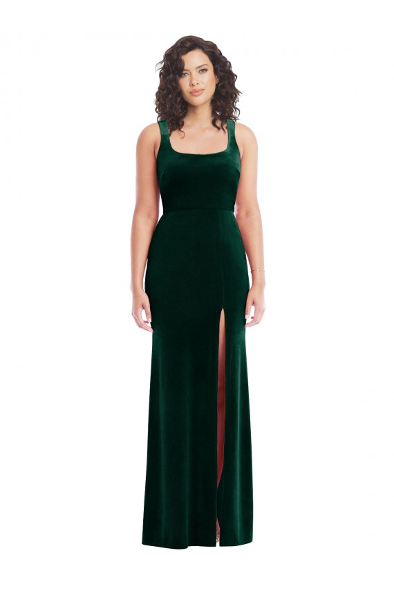 Desconto Verde Escuro Trombeta Decote Quadrado Sem Mangas Comprimento Chão Vestidos de Madrinha / Vestidos de Festa