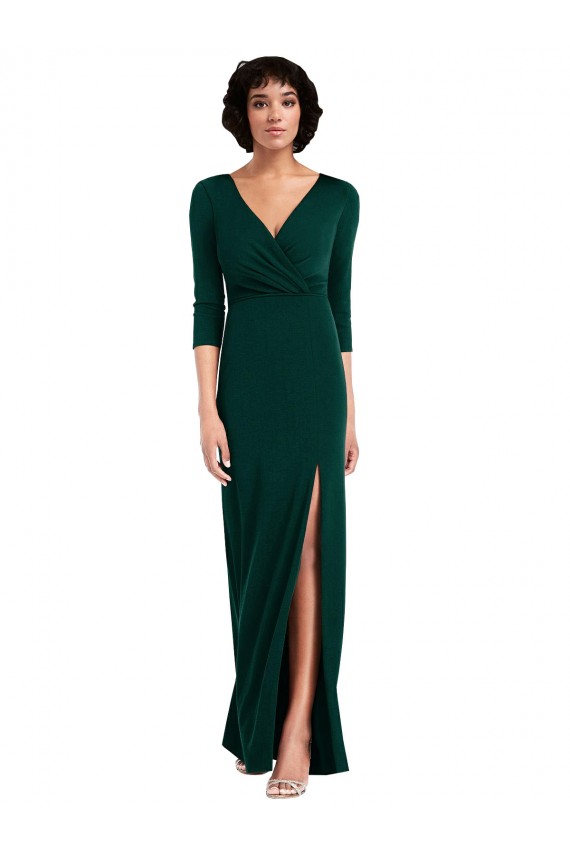 Desconto Verde Escuro Trombeta Decote V Mangas 3/4 Comprimento Chão Vestidos de Madrinha / Vestidos de Noite / Vestidos de Festa