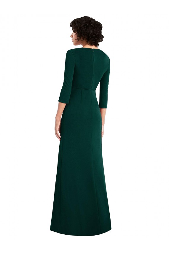 Desconto Verde Escuro Trombeta Decote V Mangas 3/4 Comprimento Chão Vestidos de Madrinha / Vestidos de Noite / Vestidos de Festa