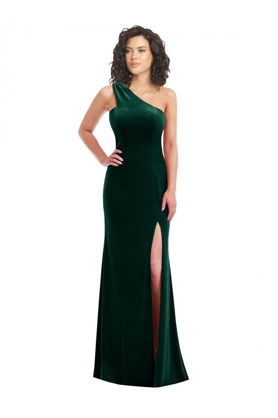 Desconto Verde Escuro Trombeta Um Ombro Sem Mangas Comprimento Chão Vestidos de Madrinha / Vestidos de Festa