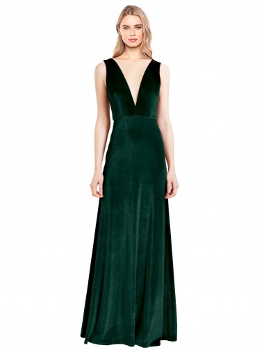 Desconto Verde Escuro Linha A Decote V Sem Mangas Comprimento Chão Vestidos de Madrinha / Vestidos de Noite