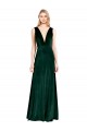 Desconto Verde Escuro Linha A Decote V Sem Mangas Comprimento Chão Vestidos de Madrinha / Vestidos de Noite