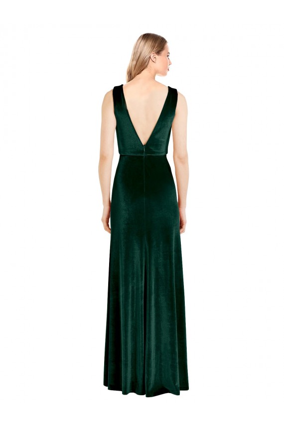 Desconto Verde Escuro Linha A Decote V Sem Mangas Comprimento Chão Vestidos de Madrinha / Vestidos de Noite
