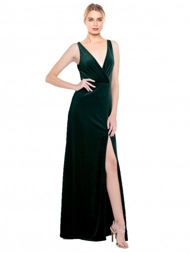 Desconto Verde Escuro Linha A Decote V Sem Mangas Comprimento Chão Longo Vestidos de Madrinha / Vestidos de Noite / Vestidos de Festa