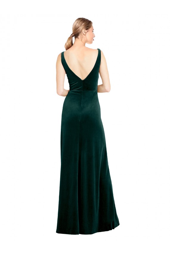 Desconto Verde Escuro Linha A Decote V Sem Mangas Comprimento Chão Longo Vestidos de Madrinha / Vestidos de Noite / Vestidos de Festa