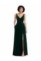 Desconto Verde Escuro Linha A Decote V Sem Mangas Comprimento Chão Vestidos de Madrinha / Vestidos de Festa