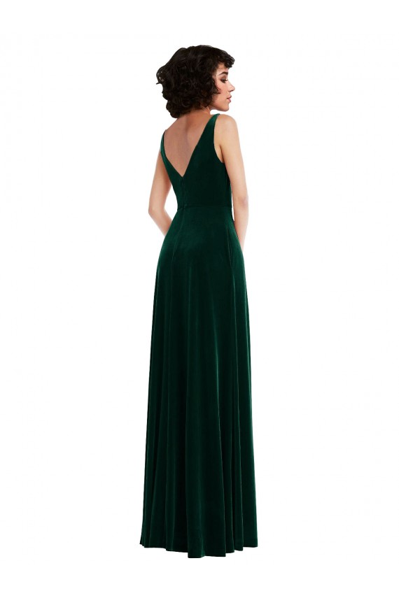 Desconto Verde Escuro Linha A Decote V Sem Mangas Comprimento Chão Vestidos de Madrinha / Vestidos de Festa