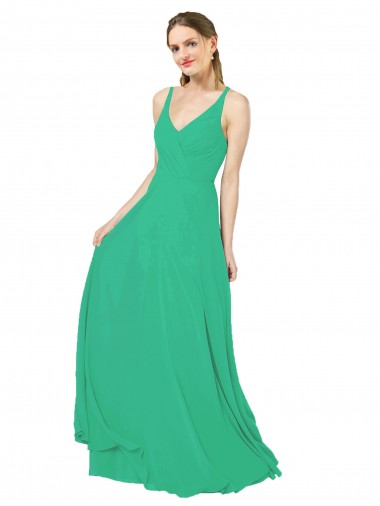 Desconto Verde Esmeralda Bainha Decote V Sem Mangas Comprimento Chão Vestidos de Madrinha