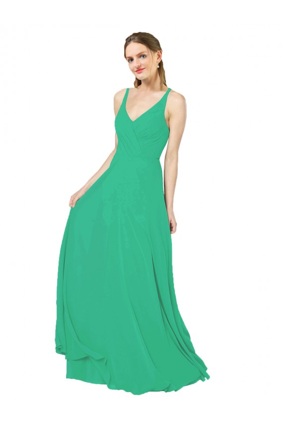Desconto Verde Esmeralda Bainha Decote V Sem Mangas Comprimento Chão Vestidos de Madrinha