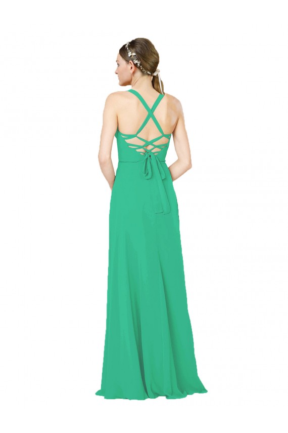 Desconto Verde Esmeralda Bainha Decote V Sem Mangas Comprimento Chão Vestidos de Madrinha
