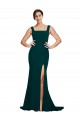 Desconto Verde Meia-Noite Bainha Decote Quadrado Sem Mangas Comboio Varredela Vestidos de Madrinha / Vestidos de Festa