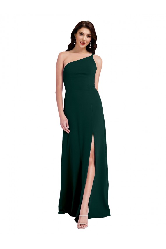Desconto Verde Meia-Noite Linha A Um Ombro Sem Mangas Comprimento Chão Vestidos de Madrinha / Vestidos de Noite / Vestidos de Festa
