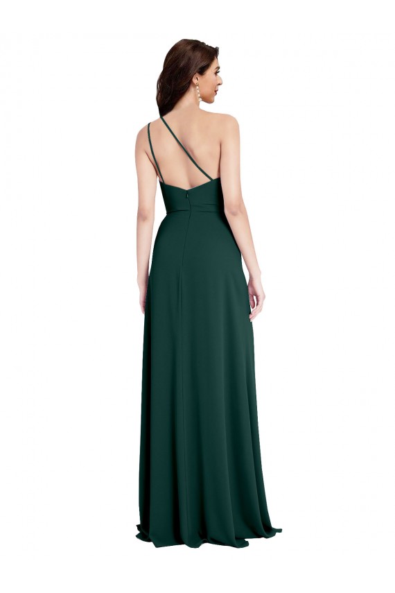 Desconto Verde Meia-Noite Linha A Um Ombro Sem Mangas Comprimento Chão Vestidos de Madrinha / Vestidos de Noite / Vestidos de Festa