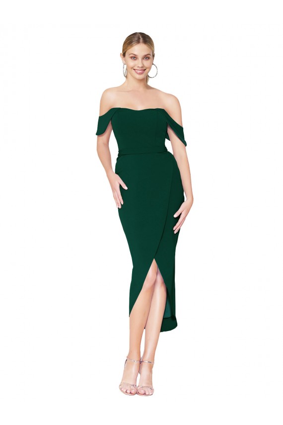 Desconto Verde Meia-Noite Sereia Fora do Ombro Sem Mangas Comprimento Joelho Vestidos de Madrinha / Vestidos de Noite / Vestidos de Festa