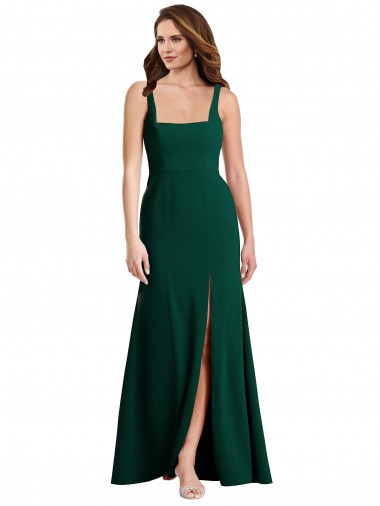 Desconto Verde Meia-Noite Trombeta Decote Quadrado Sem Mangas Comprimento Chão Vestidos de Madrinha / Vestidos de Festa