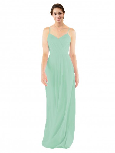 Desconto Verde Menta Bainha Decote V Sem Mangas Comprimento Chão Vestidos de Madrinha