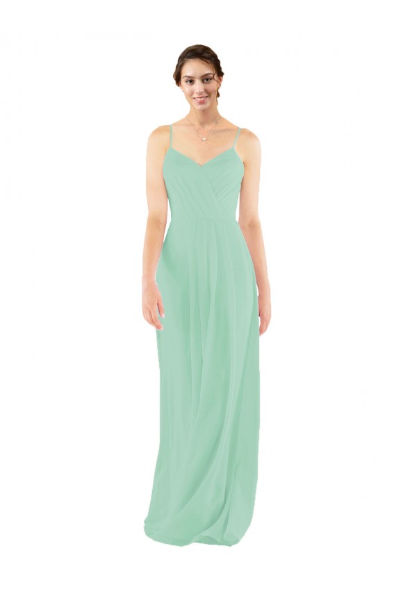 Desconto Verde Menta Bainha Decote V Sem Mangas Comprimento Chão Vestidos de Madrinha
