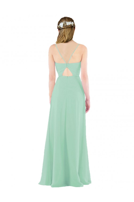 Desconto Verde Menta Bainha Decote V Sem Mangas Comprimento Chão Vestidos de Madrinha