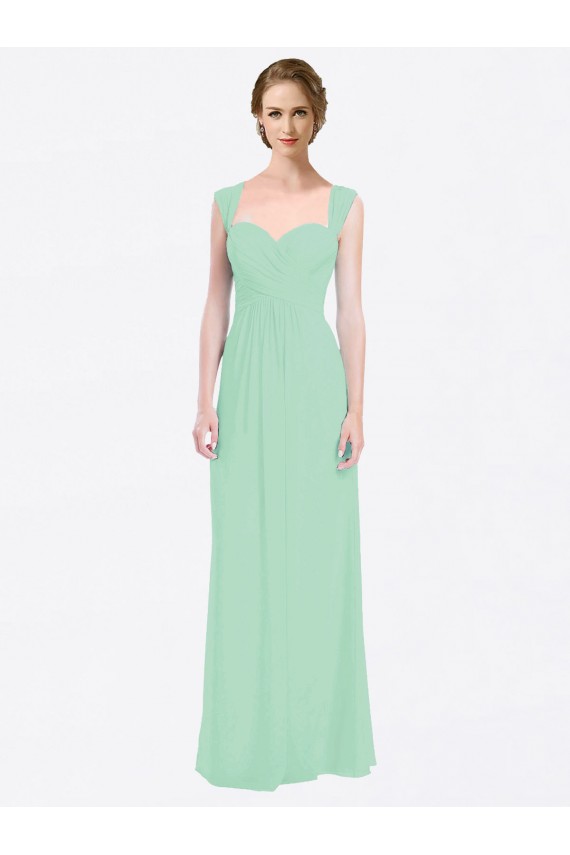 Desconto Verde Menta Linha A Amor Mangas Curtas Comprimento Chão Vestidos de Madrinha